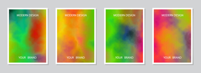 Set of luxury colorful watercolor backgrounds, unique grunge texture. Collection of vertical templates, modern abstract posters, cover design.