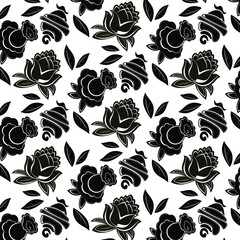  Pattern. Black and white image of colors and leaves. Seal on fabric. Background for design.