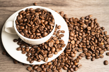 Coffee bean in cup with export text for import export trade commerce.