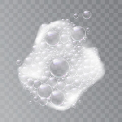 Soapy water with bubbles, lather liquid washing and cleaning, hygiene and cleanliness. Vector splashes and soap detergent, bubbly foamy water. Suds isolated on transparent background, realistic foam - obrazy, fototapety, plakaty