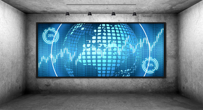 Virtual business hologram with stock charts on digital screen. - Powered by Adobe