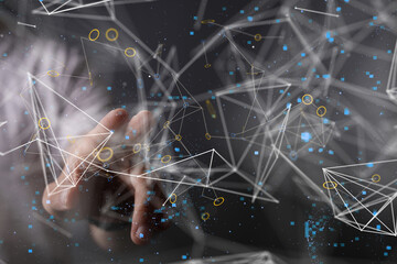 Global network. Blockchain. 3D illustration. Neural networks and artificial intelligence. Abstract