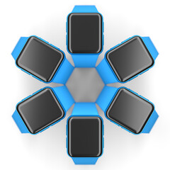 Set of smart watches or fitness tracker like flower pattern on white background.