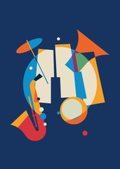 Abstract piano with saxophone. Jazz poster design.