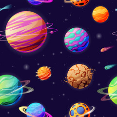 Fototapeta na wymiar Fantastic 3d planets space background seamless pattern vector illustration astronomy design