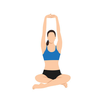 Woman doing seated mountain pose parvatasana exercise. Flat vector illustration isolated on white background