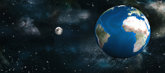 Naklejka na ściany i meble 3d Erde, Globus mit Mond im Universum