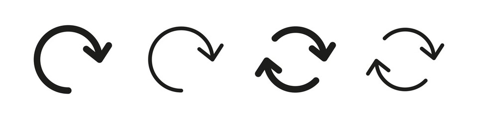 Circle arrow. Round arrow icon set. Reset vector arrows. Repeat sign isolated on white background. Cycle symbol. Black arrows