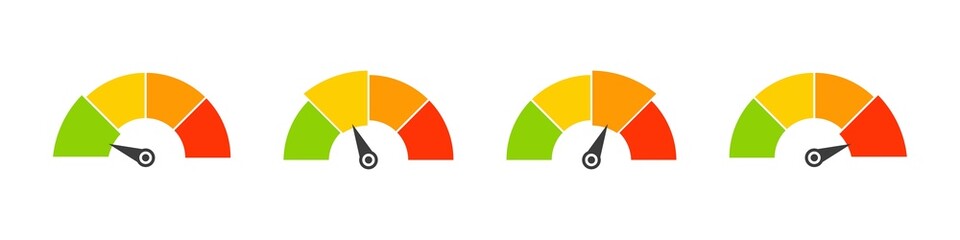 Gauge icon. Meter vector level. Color scale isolated on white background. Measure gauge. Credit score low high level.