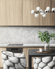 interior sketch a fragment of a kitchen in a modern style view of the dining area digital drawing