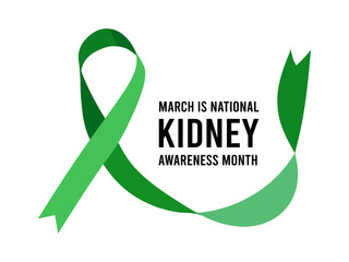National Kidney Month. Vector illustration with green ribbon on white