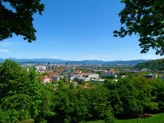 Fototapeta na wymiar Scenic view of Ljubljana capital city of Slovenia trees in front