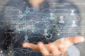 Global network. Blockchain. 3D illustration. Neural networks and artificial intelligence. Abstract