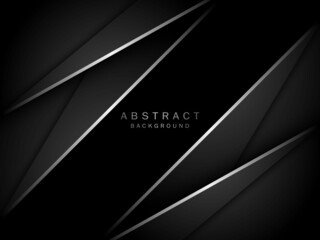 dark abstract background with gray realistic diagonal paper cut shapes and lines