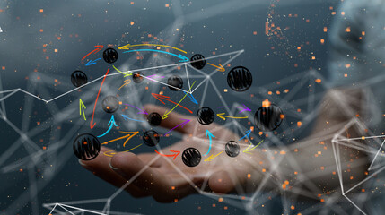 Global network. Blockchain. 3D illustration. Neural networks and artificial intelligence. Abstract