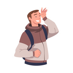 Man Looking Far at Something Interesting Holding Hand Near Forehead Vector Illustration