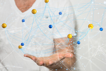 Neural network 3D illustration. Big data and cybersecurity