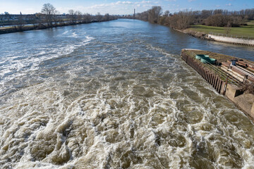 View of the watercourse from the barrage of the Main near Hochheim/Germany 