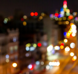 Abstract blurred lights of a busy street scene in New York City at night