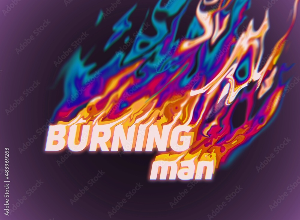 Aufkleber burning man. abstract concept colorful illustration in the 80s and 90s synthwave style design. blazi