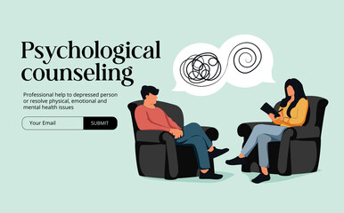 Psychological therapy counseling or online consultaion concept banner. Psycologist provide professional help depressed