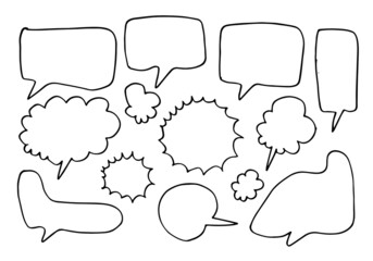 Set of hand drawn sketch Speech bubbles. Vector illustration