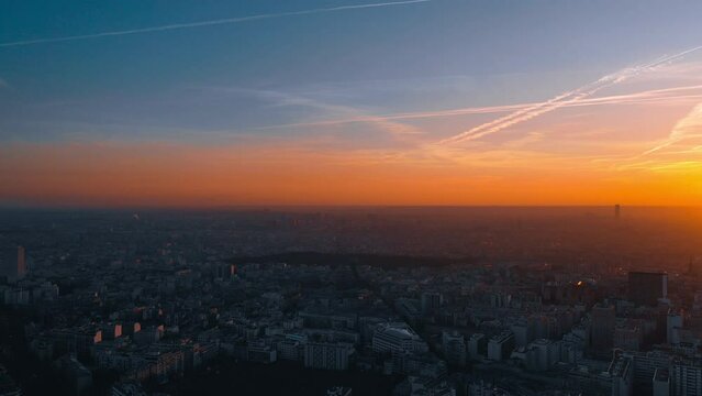 sunset over the city, Paris, France