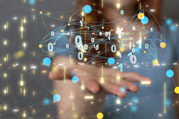 Global network. Blockchain. 3D illustration. Neural networks and artificial intelligence. Abstract  3d