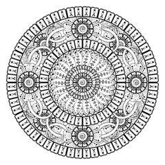 Circular pattern in form of mandala for Henna, Mehndi, tattoo, decoration. Decorative ornament in ethnic oriental style. Coloring book page.