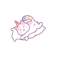 Obraz na płótnie Canvas Cartoon cute white cat unicorns. Funny caticorn kittens vector. 