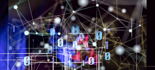 Global network. Blockchain. 3D illustration. Neural networks and artificial intelligence. Abstract