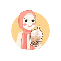 Cartoon female presenting bubble tea