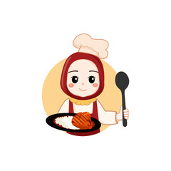 muslim cooking papaya salad,Logo woman Muslim Chef