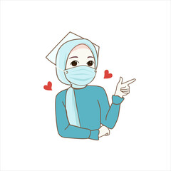 Telemedicine doctor character muslim woman character cartoon