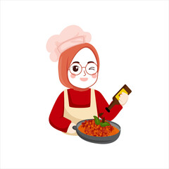 muslim cooking papaya salad,Logo woman Muslim Chef