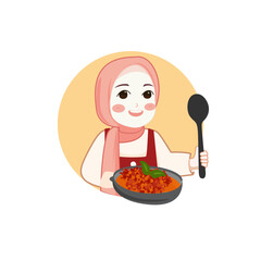 muslim cooking papaya salad,Logo woman Muslim Chef
