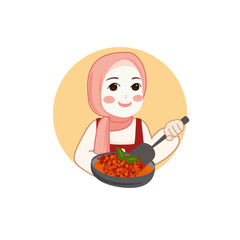 muslim cooking papaya salad,Logo woman Muslim Chef