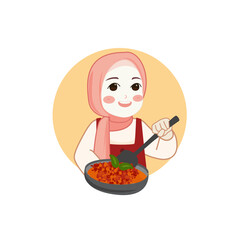 muslim cooking papaya salad,Logo woman Muslim Chef