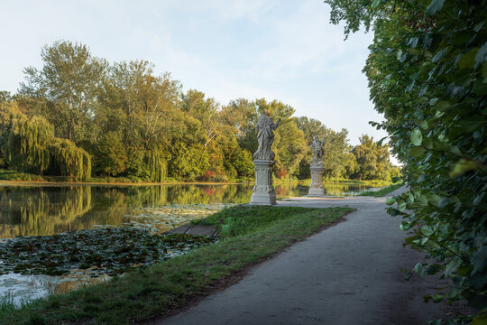 Wilanow Lake Shore with Hercules Statues at Wilanow Palace Gardens - Warsaw, Poland