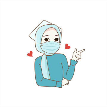 Telemedicine doctor character muslim woman character cartoon