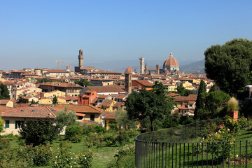 Fototapeta na wymiar Italy, Tuscany, Florence, View from the Piazzle Michelangelo on the Arno and Florence