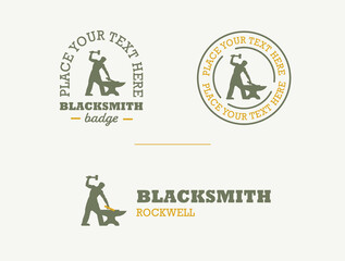Vintage logo of a blacksmith with a hammer. Forge and sledgehammer badge. Retro blacksmith silhouette patch