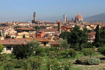 Fototapeta na wymiar Italy, Tuscany, Florence, View from the Piazzle Michelangelo on the Arno and Florence