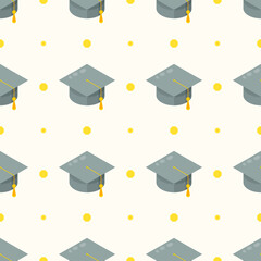 Seamless Pattern Abstract Elements Education School College Study Academic Hat Vector Design Style Background Illustration Texture For Prints Textiles, Clothing, Gift Wrap, Wallpaper, Pastel