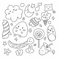 Set of illustration adorable monster doodle isolated on white background