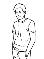 black and white of cute man cartoon for coloring