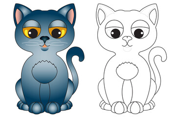 Illustration for children with color chartreux and black and white copy to be colored