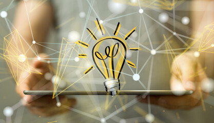 lamp idea holding in hand 3d