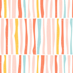 Colorful seamless pattern with hand drawn abstract shapes. Contemporary striped background. Vector illustration