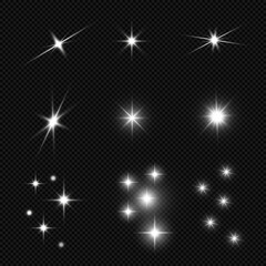 Set of vector glowing light effect stars burst with glitter on transparent background. transparent stars.